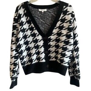 Miracle Cardigan Sweater Womens S/M Black White Houndstooth V-Neck